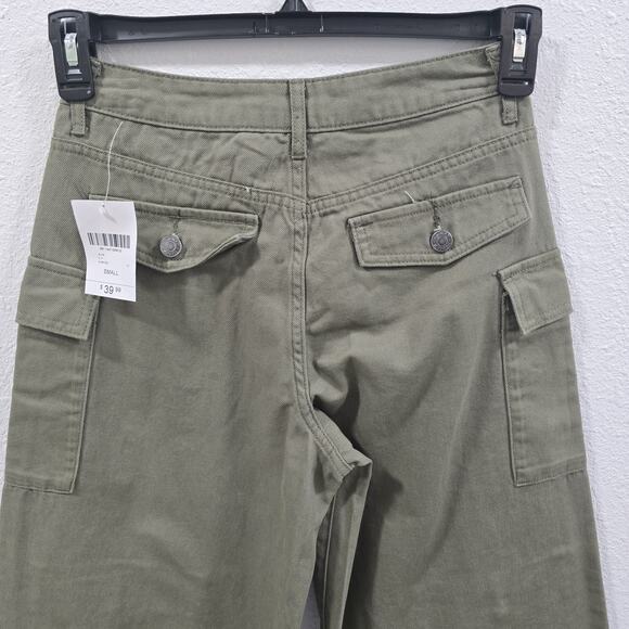 Forever 21 Womens Olive Cargo Pants Y2k Wide Leg Utility Multi Pocket Cotton S - Picture 9 of 13